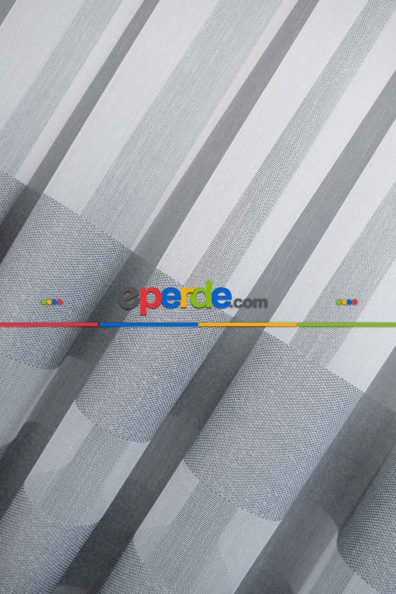 Mutfak Tül - Modern Bantlı Gri Tül - Yüksek Kalite Tül - Enine Çizgili