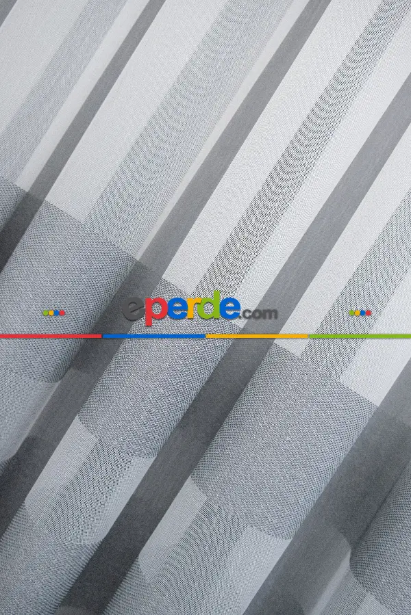 Salon Tül Perde - Modern Bantlı Gri Tül - Yüksek Kalite Tül - Enine Çizgili