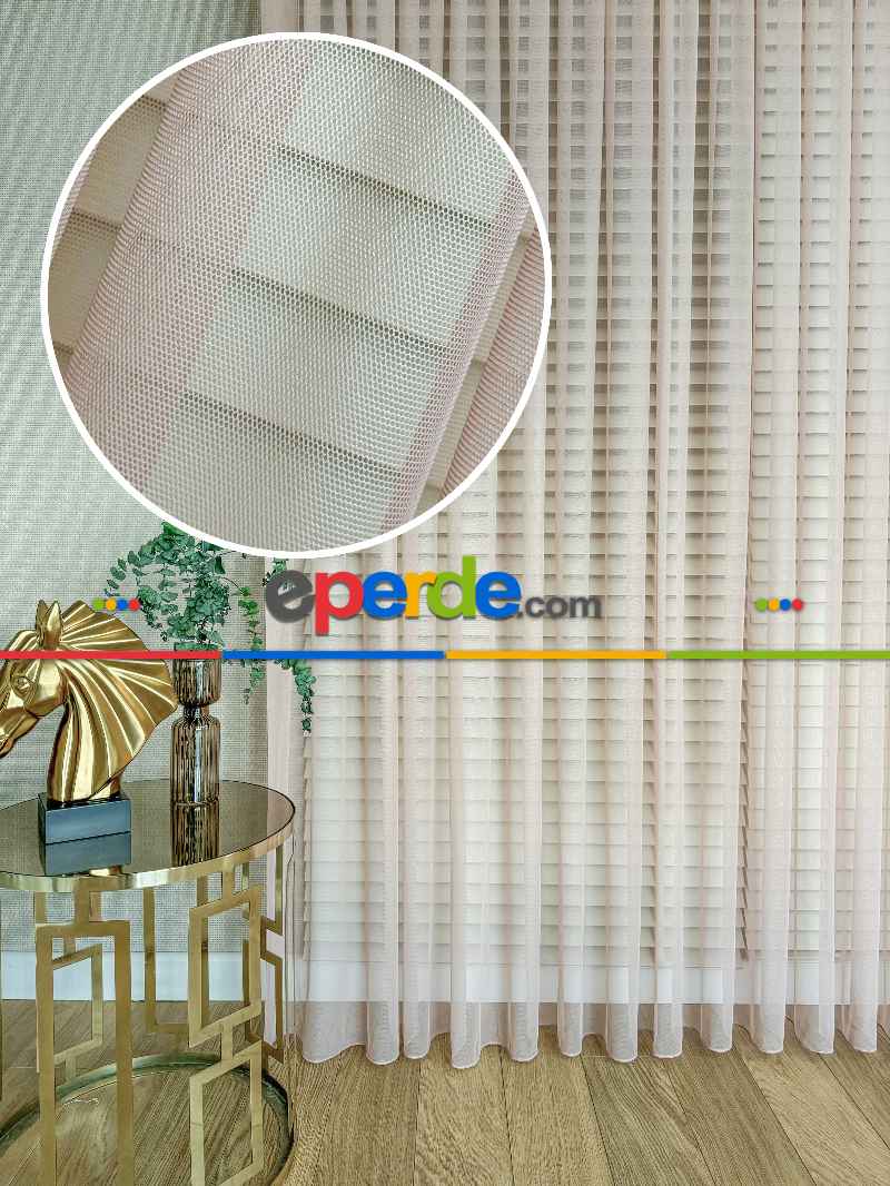 Gül Kurusu Grek Zemin Düz Tül Perde - Kurşunlu