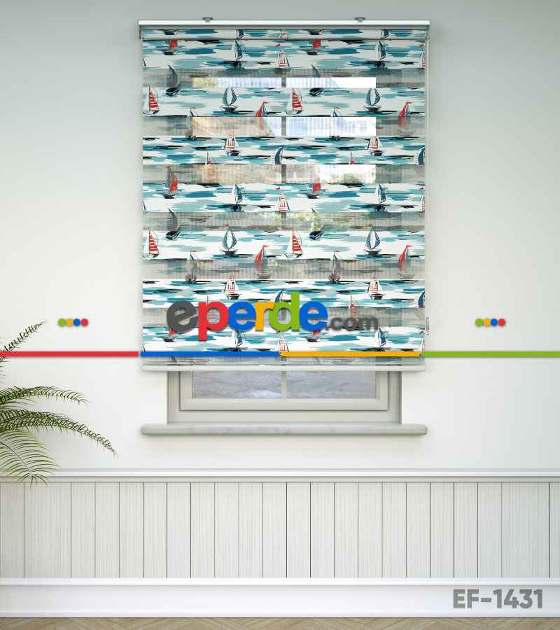 Yelkenli Desen Baskılı Zebra Perde- Çok Renkli