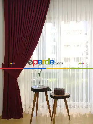 Bordo - Düz Fon Perde ( Dökümlü Fon Perde)- Bordo