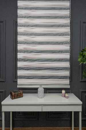 Pudra Pembe Zebra Perde - Yarım Pilise - Gümüş Simli Renk Geçişli Zebra Perde