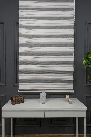 Pudra Pembe Zebra Perde - Yarım Pilise - Gümüş Simli Renk Geçişli Zebra Perde