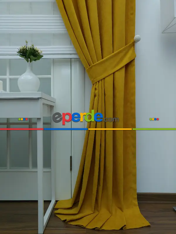 Salon Fon - Hardal Sarısı - Düz Fon Perde ( 280 Eninde )- Hardal Sarısı