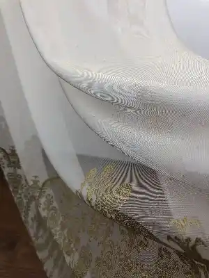 Etek Ucu Damask Desenli Dantel Tül Perde- Haki-vizon Rengi