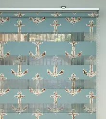 Bebek Odası Zebra Perde - Çapa Desen Baskılı Zebra Perde- Mavi-Kahverengi