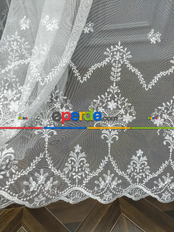 Salon Tül Perde - Grek Brode İşlemeli Yüksek Nakış Kaliteli Yeni Sezon Ürün- Ekru