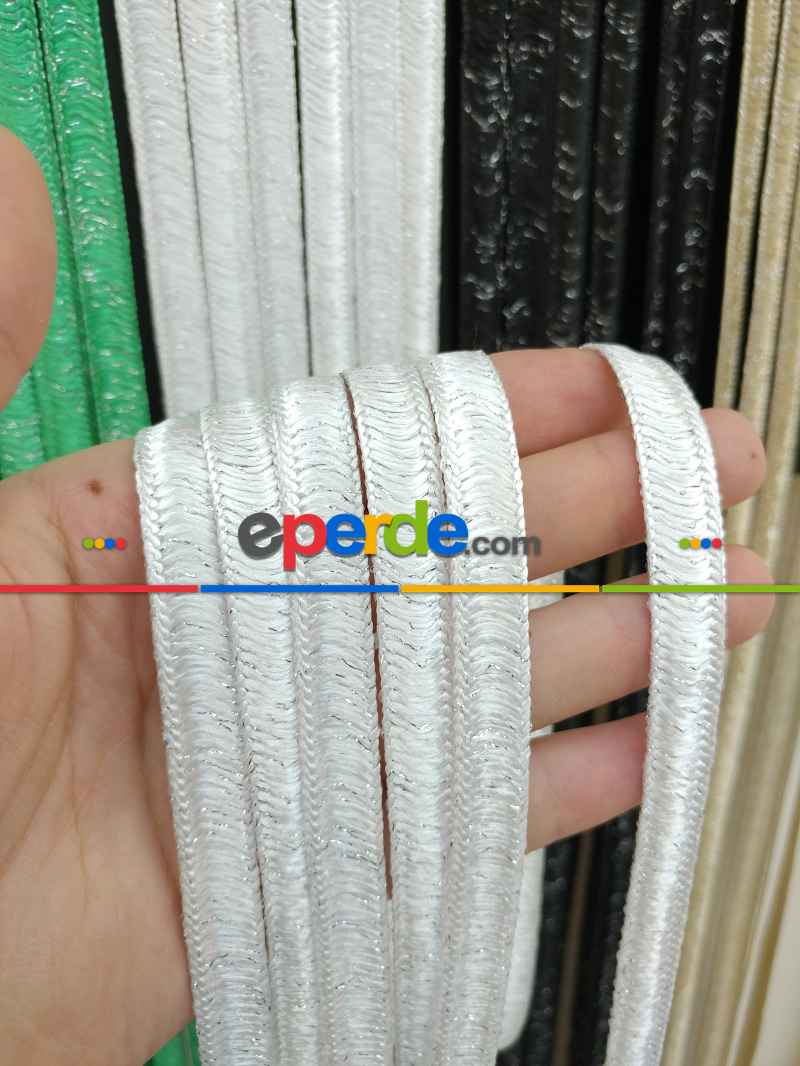 Beyaz Rengi İp Perde İpek Duble Serisi- Beyaz-gümüş