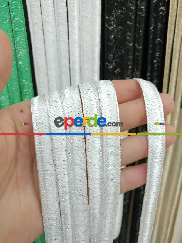 Beyaz Rengi İp Perde İpek Duble Serisi- Beyaz-gümüş