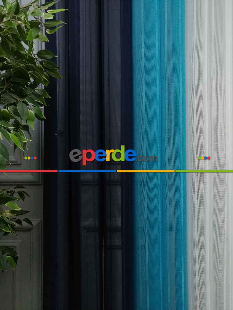 Lens Akıllı Dikey Tül Perde 113- Lacivert-beyaz-turkuaz