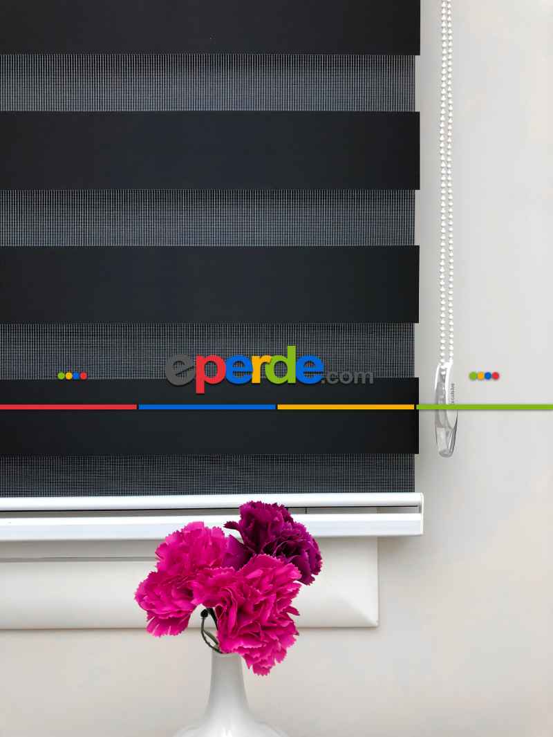 Yüksek Kalite Düz Zebra Perde - Siyah Renk- Siyah