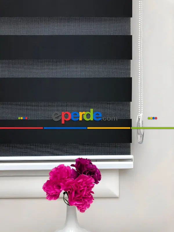 Salon Zebra Perde - Yüksek Kalite Düz Zebra Perde - Siyah Renk- Siyah