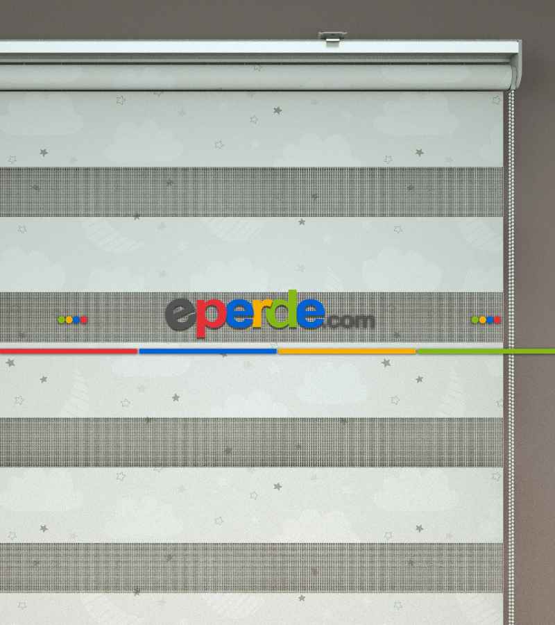 Bulut Desenli Baskılı Zebra Perde- Çok Renkli