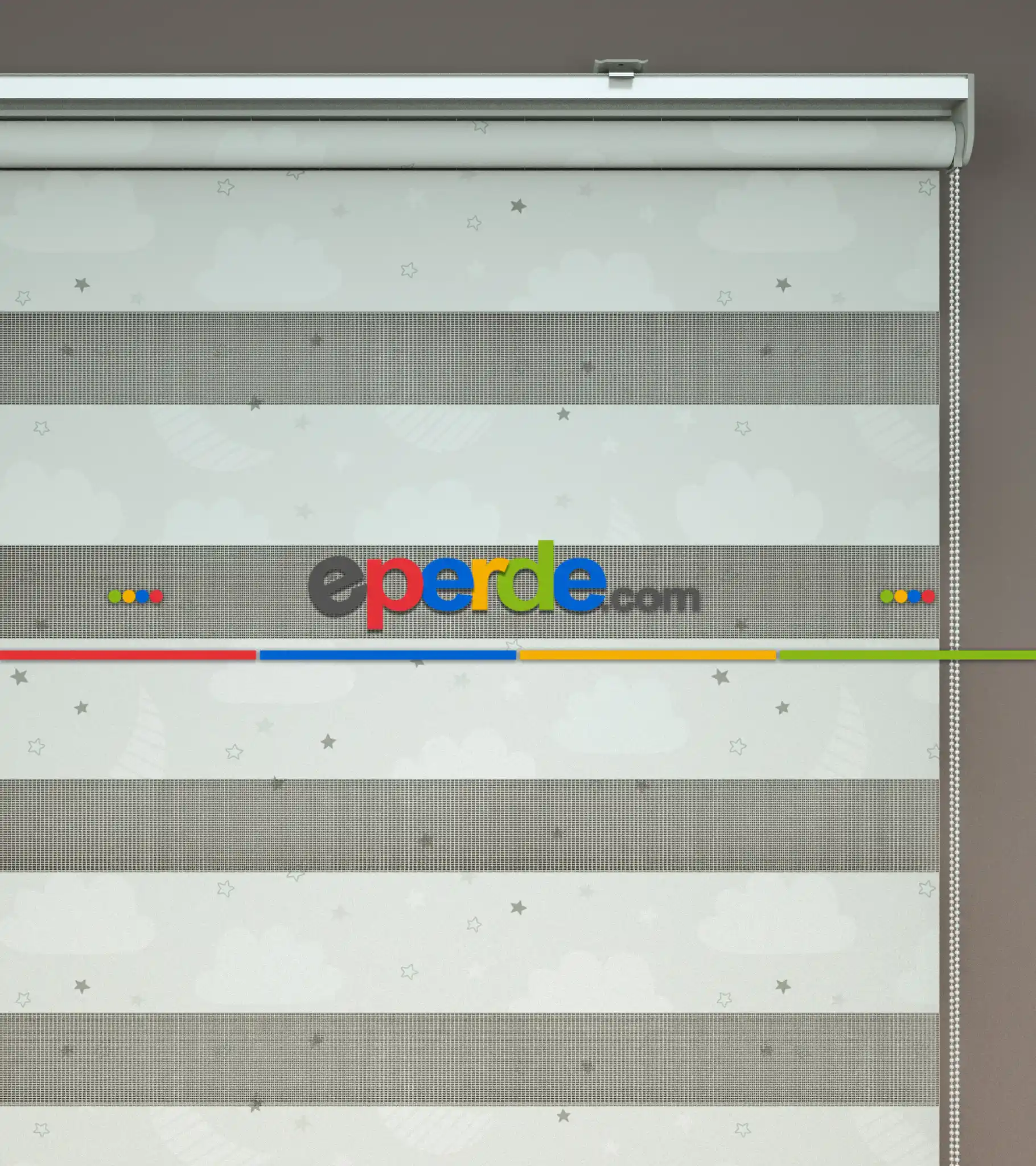 Bulut Desenli Baskılı Zebra Perde- Çok Renkli