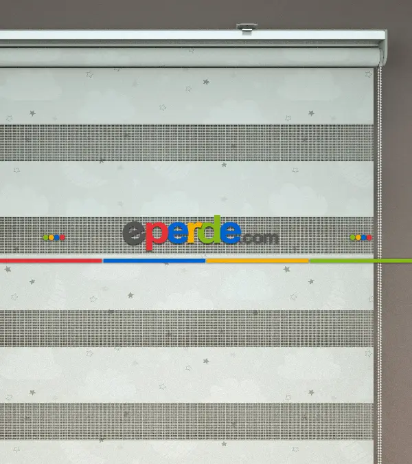 Bulut Desenli Baskılı Zebra Perde- Çok Renkli