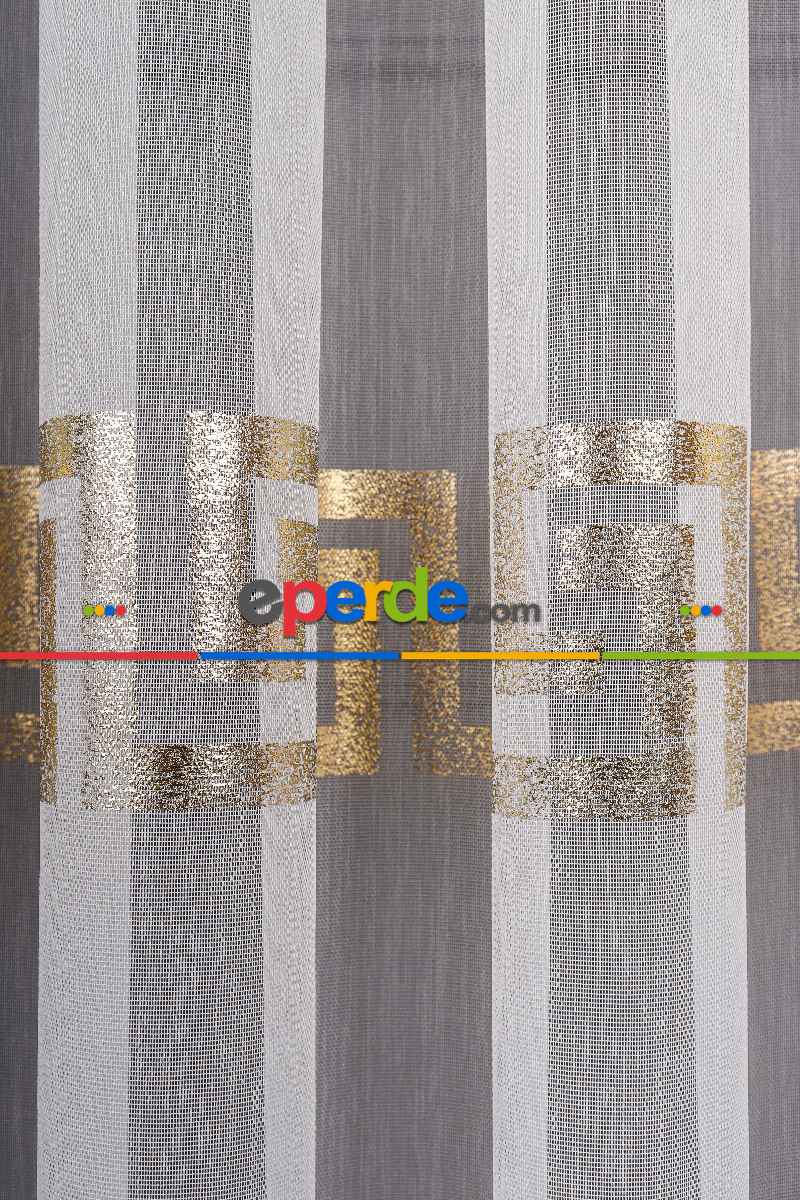 Yatak Odası - Enine Bantlı Ekru-gold Detaylı Tt Zemin Tül Perde