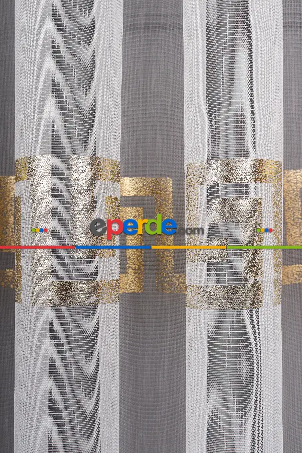Yatak Odası - Enine Bantlı Ekru-gold Detaylı Tt Zemin Tül Perde