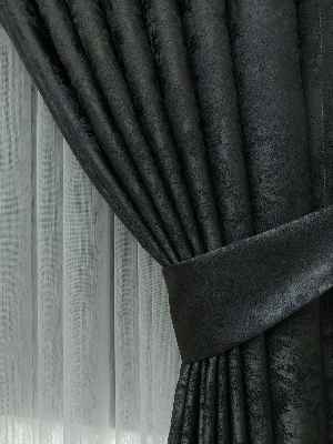 Salon Fon Perde - Antrasit Füme Renk Jakar Desenli Fon Perde- Antrasit