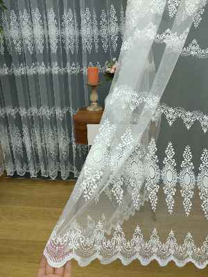 Arası Desenli Brode Tül Perde 2023 Konak Özel Seri Elit 102- Ekru