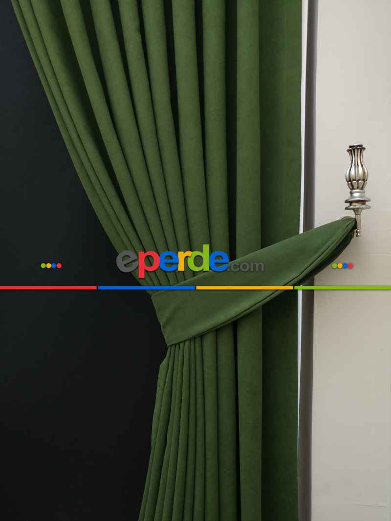 Düz Renk Dökümlü Fon Perde (180)- Koyu Yeşil