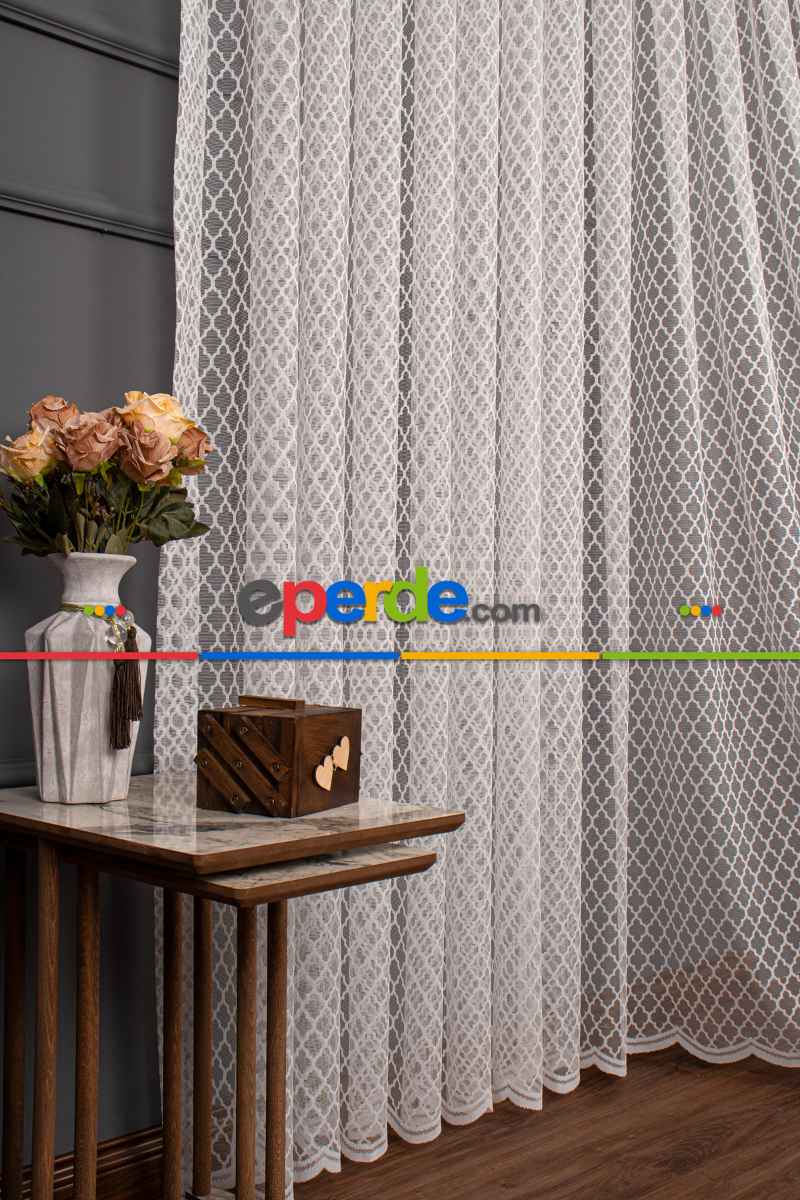Geometrik Desen Örme Tül Perde 1133
