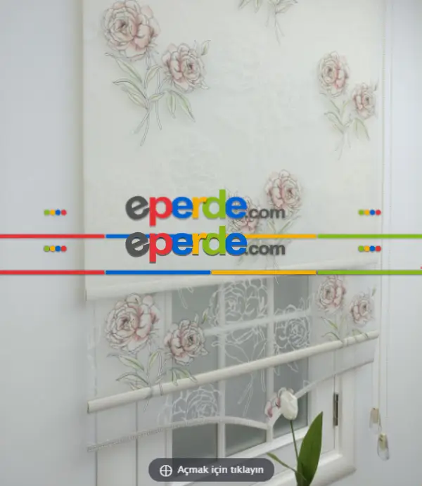 Tül Stor Çiftli Sistem Yakma Zemin Pembe Gül- Beyaz-pembe