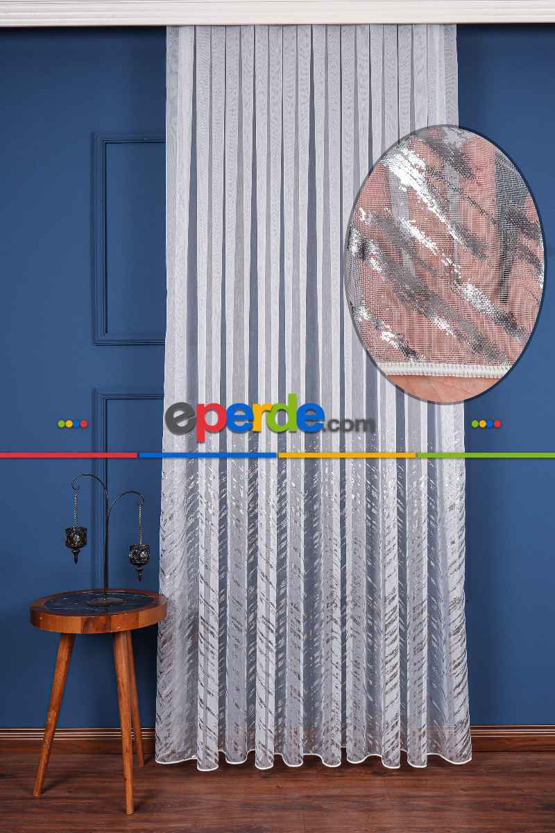 Yatak Odası - Larissa Dijital Baskılı Tül Perde Ekru-gümüş