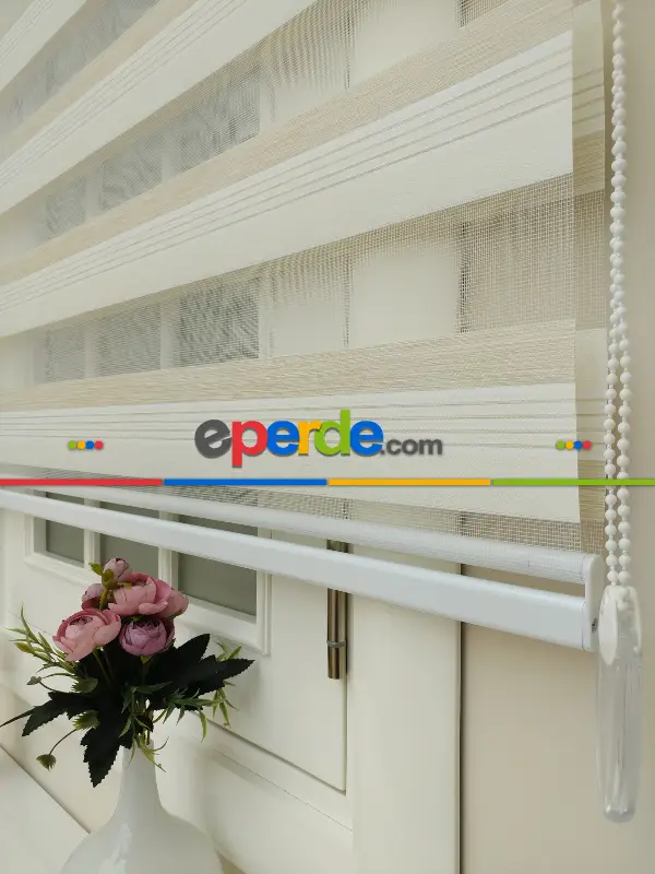 Ekru - Koyu Krem Zebra Perde Zarif Bambu 2021- Krem Koyu-ekru