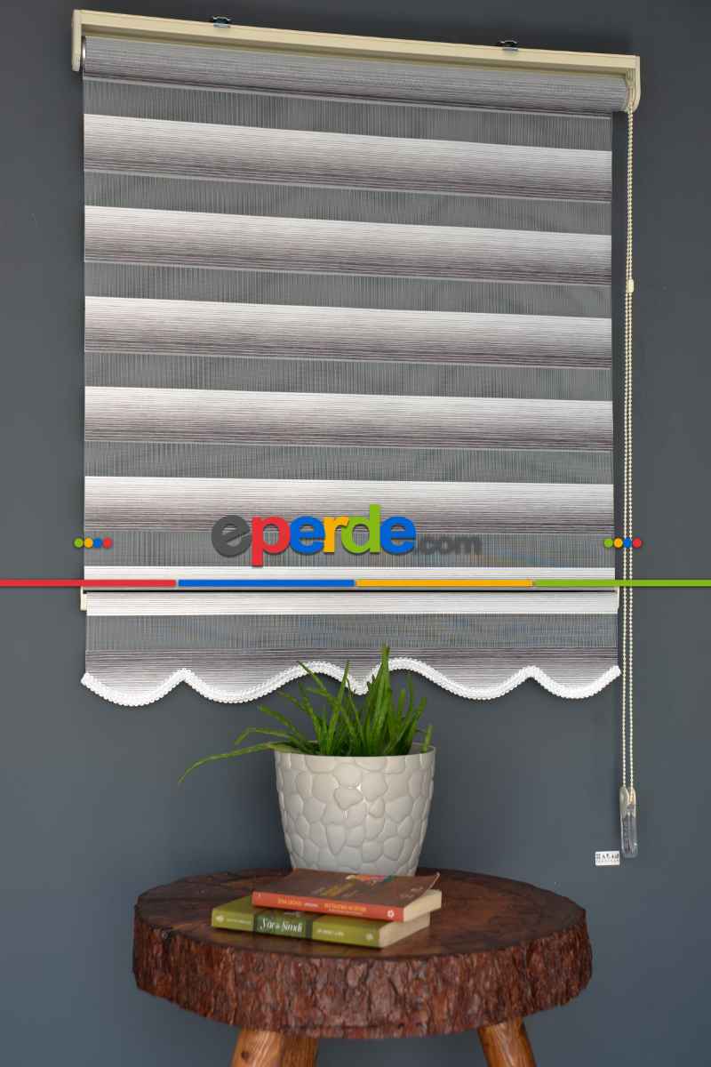 Halim Perdesan Yz-05 Beyaz & Gri Renk Etekli Veya Eteksiz Zebra Stor Perde