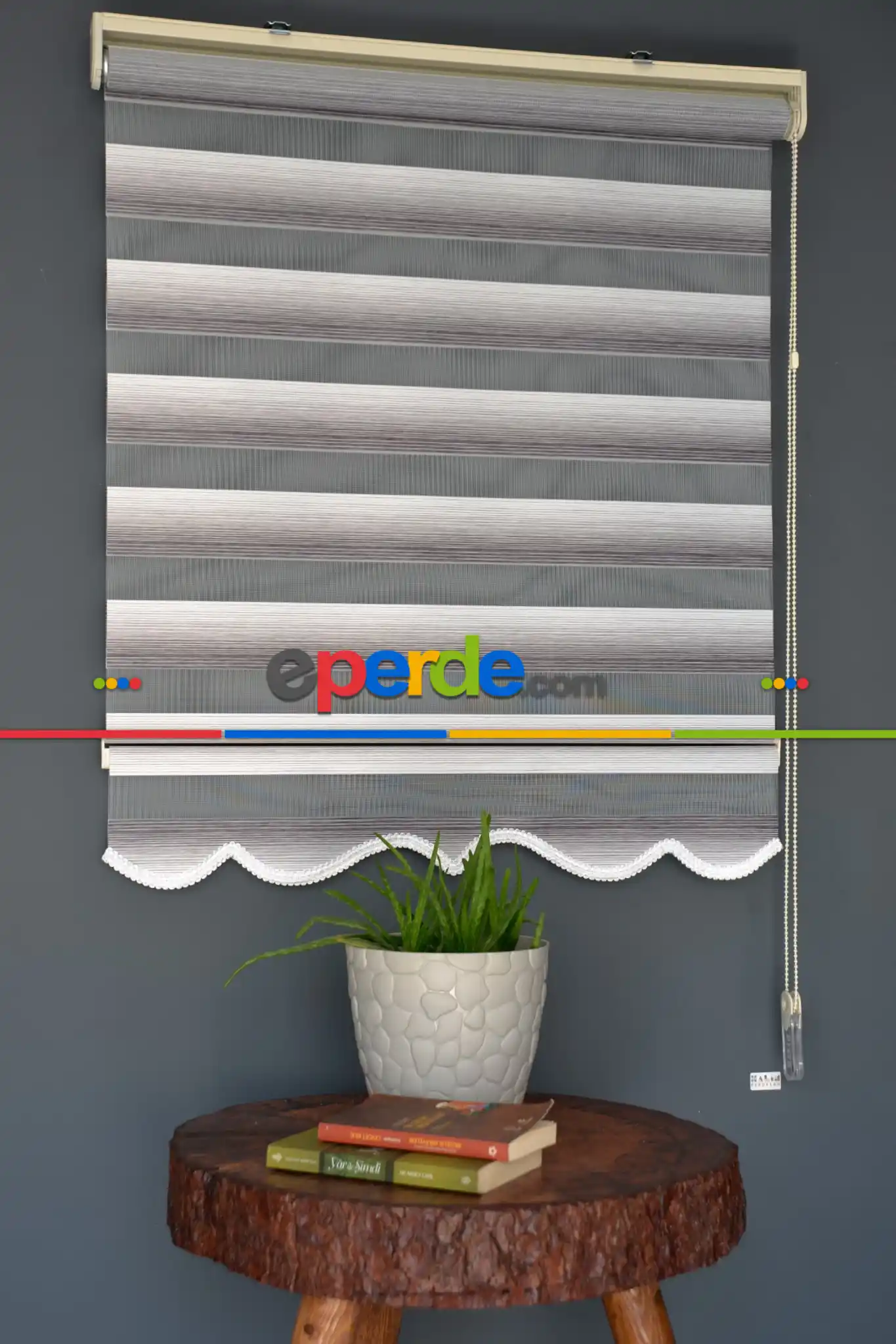 Halim Perdesan Yz-05 Beyaz & Gri Renk Etekli Veya Eteksiz Zebra Stor Perde