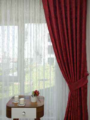 Patine Desenli Kırmızı - Katyonik Jakar Fon Perde- Kırmızı