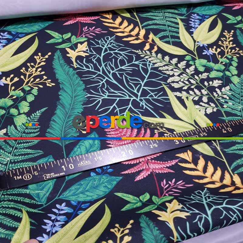 Mutfak Perdesi Kanat Fon Perde Yaprak Desenli- Siyah