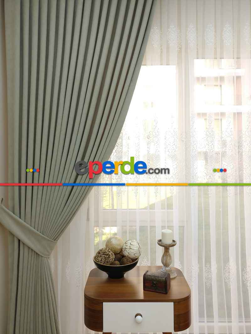 Taş Rengi Bej - Düz Fon Perde ( Dökümlü Fon Perde)- Taş Rengi