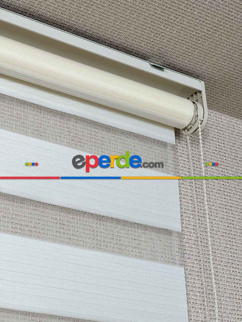 Salon Krem Pliseli Dar Zebra Perde, Standart Metal Kasalı Yüksek Kalite Kornişe Kolay Montaj Seçenekli