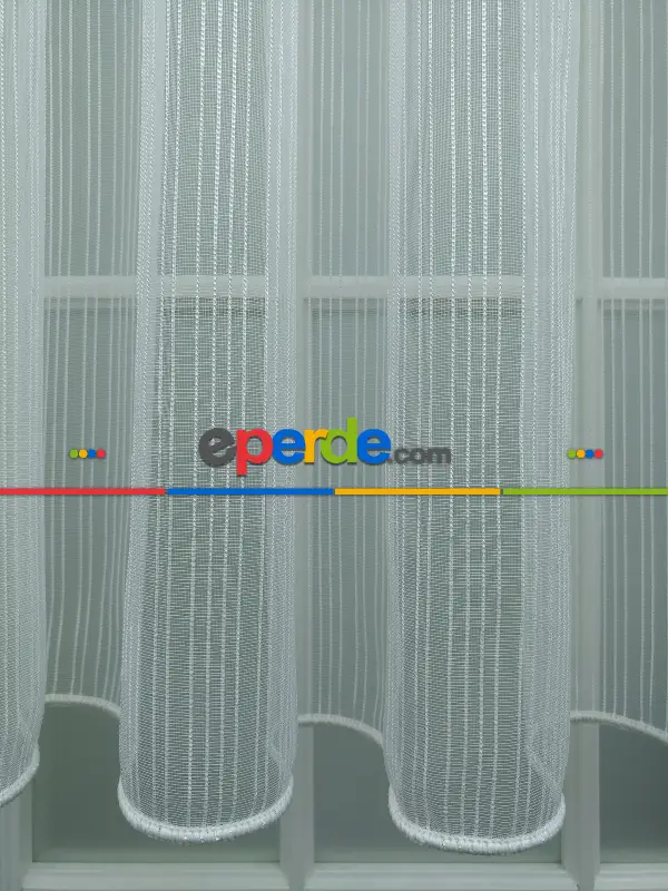 Mutfak Tül Perde - Pileli Düz Mutfak Perdesi- Ekru