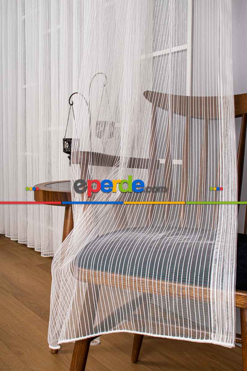 Mutfak Tül Perde - Pileli Düz Mutfak Perdesi- Ekru