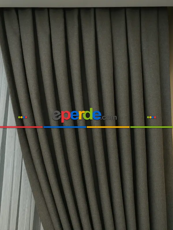 Salon Keten Koyu Gri Düz Fon Perde- Gri Koyu