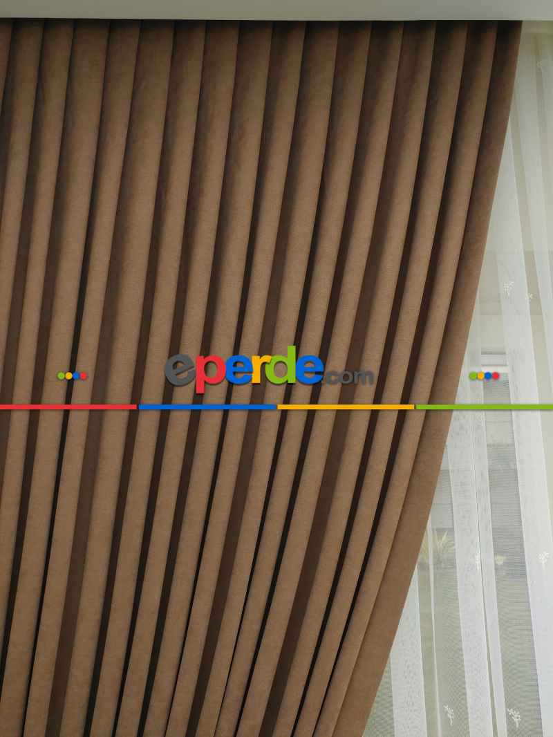 Açık Kahve Düz Fon Perde Dökümlü Birinci Kalite 300 Cm Geniş En Daha Hesaplı- Açık Camel