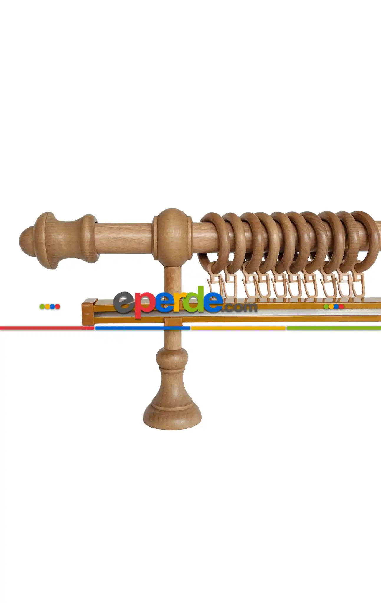 Meşe Renk Raylı Veya Raysız Plastik Halkalı Rustik Perde Askısı