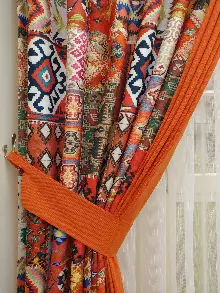 Kilim Desenli Patchwork Fon Perde Kombinli - 2- Çok Renkli 3