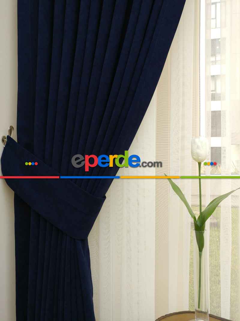 Lacivert - Düz Fon Perde ( Dökümlü Fon Perde)- Lacivert