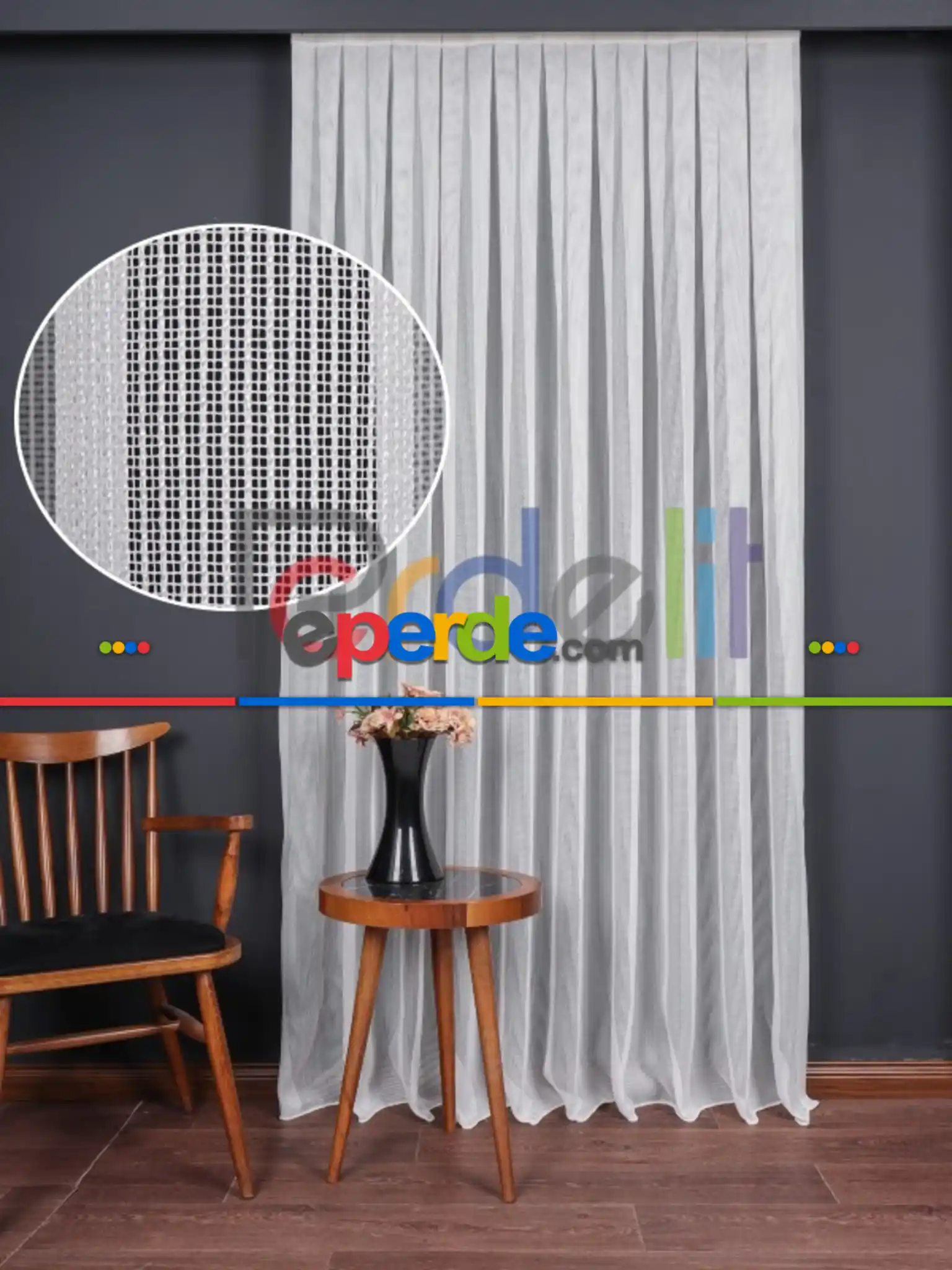 Kare File Dokulu Tül Perde - Yıkanabilir Gramajlı Kumaş