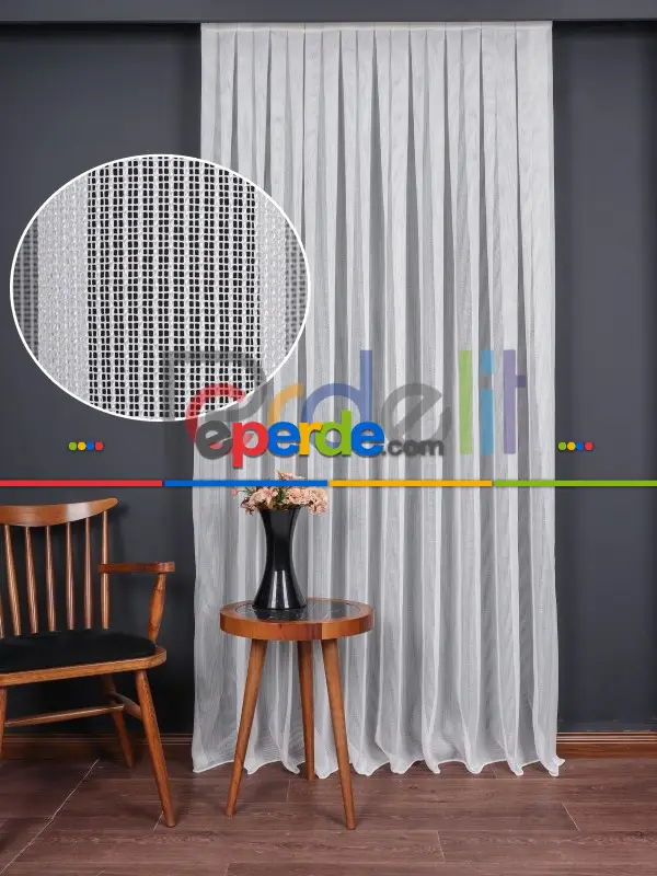 Kare File Dokulu Tül Perde - Yıkanabilir Gramajlı Kumaş
