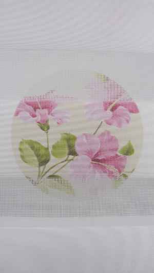 Çiçekli Desen Zebra Perde- Pembe-beyaz Buz Beyazı