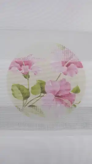 Çiçekli Desen Zebra Perde- Pembe-beyaz Buz Beyazı