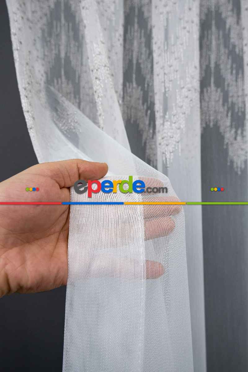 Salon Tül Modelleri - Gri Nakış İşlemeli Hudson Tasarım Tül Perde Modeli