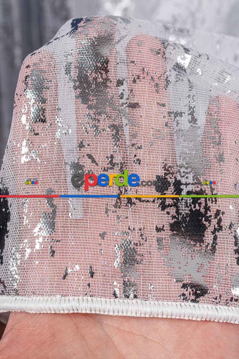 Salon Tül - Empoli Dijital Baskılı Tül Perde Ekru-gümüş