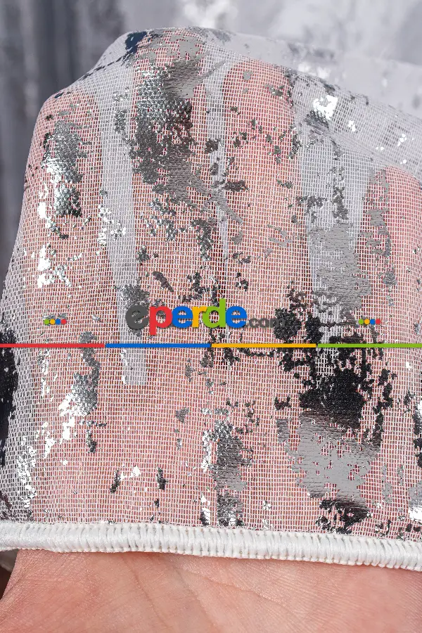 Salon Tül - Empoli Dijital Baskılı Tül Perde Ekru-gümüş