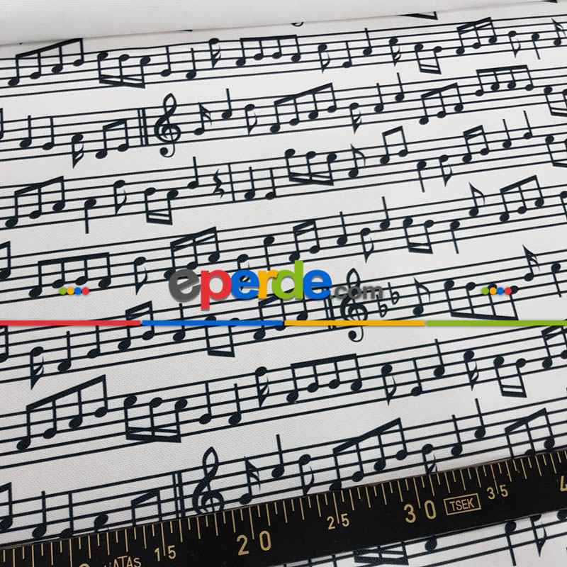 Nota Desenli Fon Perde Evm760 Kumaşı Kalındır Duck Bezi Değildir- Siyah-Beyaz