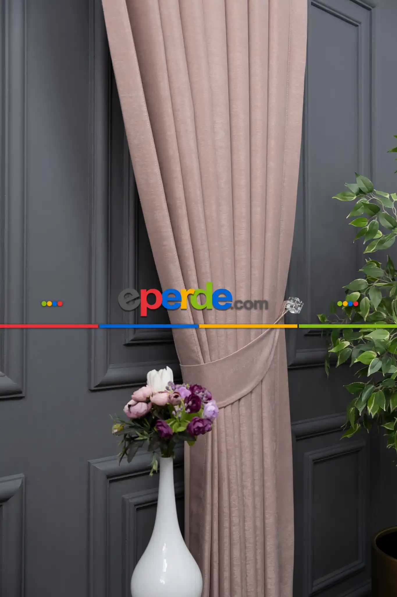 Salon - Soft Fon Perde Pudra Pembesi Dökümlü En - Pembe Pudra Pembe